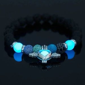 Glowing Glow in the Dark Fairy Angel Winged Heart Lava stone & marble bracelet